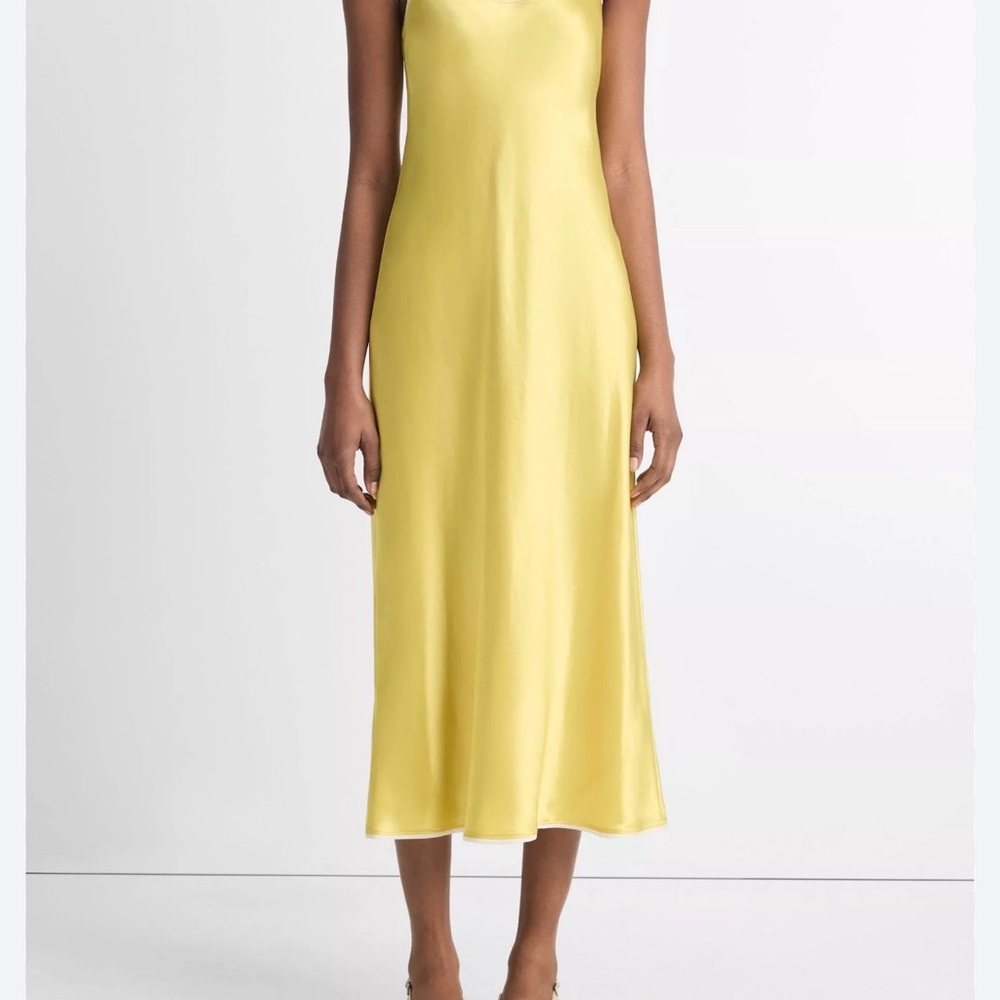 Vince Satin Midi Slip Dress in Soft Yellow